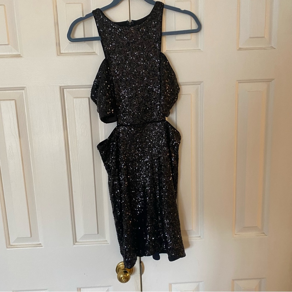 Express black sequin cutout party dress, size 6